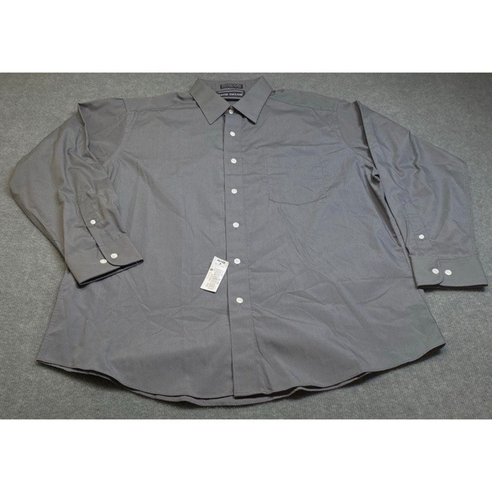 NWT David Taylor Dress Shirt Men 17 32/33 Gray Long Sleeve Button Up Solid